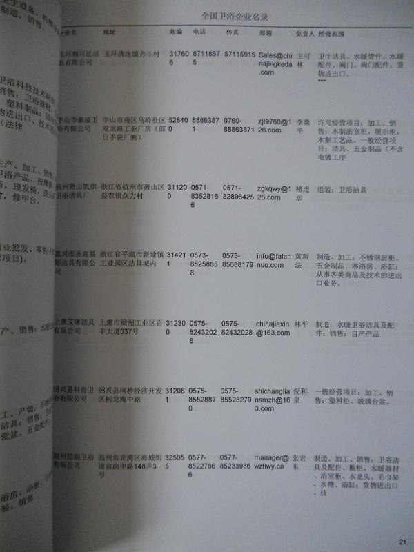 中國(guó)衛(wèi)浴企業(yè)黃頁(yè)可開(kāi)展精準(zhǔn)營(yíng)銷，電話營(yíng)銷、郵件營(yíng)銷、傳真營(yíng)銷等等多管齊下，圓您銷售冠軍夢(mèng)