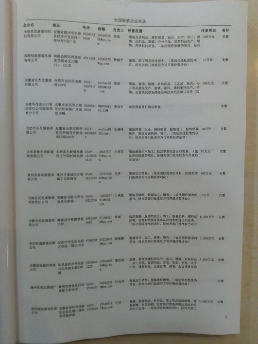 中國(guó)服裝企業(yè)黃頁(yè)可開(kāi)展精準(zhǔn)營(yíng)銷(xiāo)，電話(huà)營(yíng)銷(xiāo)、郵件營(yíng)銷(xiāo)、傳真營(yíng)銷(xiāo)等等多管齊下，圓您銷(xiāo)售冠軍夢(mèng)