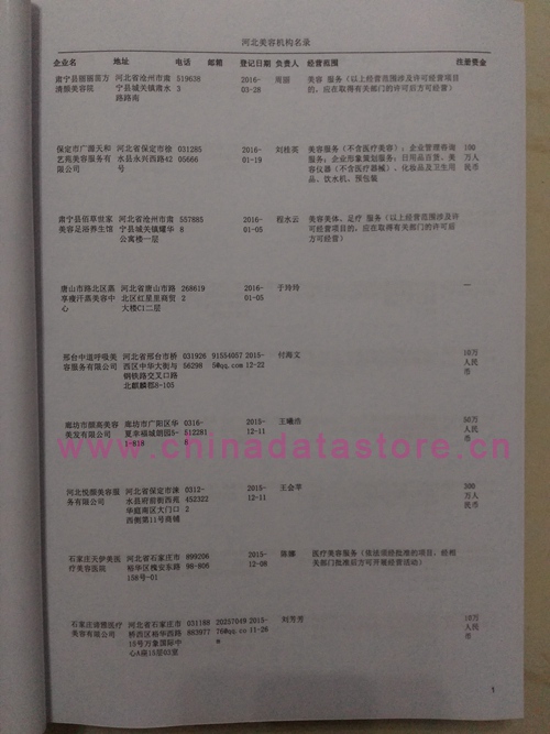 河北美容院企業(yè)黃頁收錄了最新的河北美容院企業(yè)名單，具有極高的營銷價(jià)值，實(shí)實(shí)在在提高銷售業(yè)績